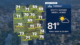 Humid, warm, and windy Tuesday with spotty showers