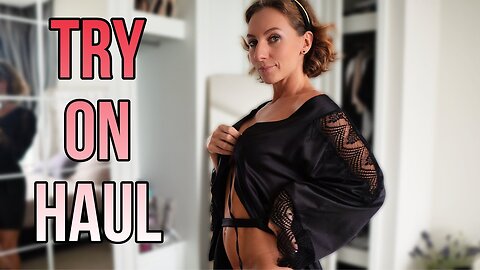Try on Haul Black robe See throught without bra and lingerie