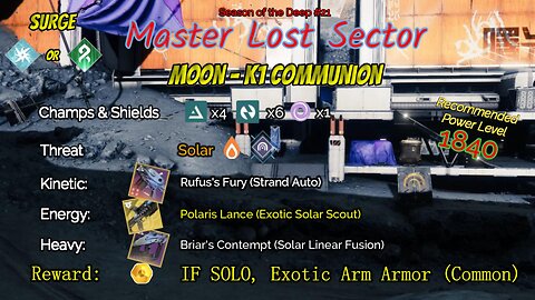 Destiny 2 Master Lost Sector: Moon - K1 Communion on my Strand Titan 7-20-23