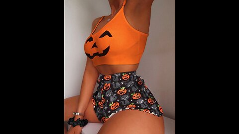 Halloween Pumpkin Cat Print Cami Set Orange > Women's Clothing > Loungewear