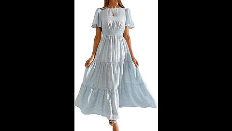 Floerns Women's Short Sleeve Boho Floral Dress A Line Smocked Midi Dress