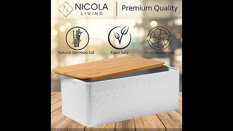 TopJoice Bread Box - White Metal Bread Container - New Vintage Stylish Look With Eco Bamboo Cut...