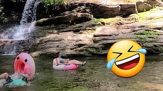 Waterfall and Dude falling out of raft - Deep Creek