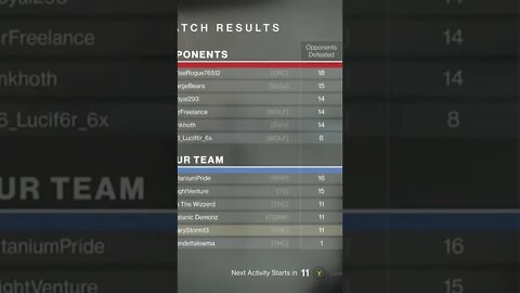 (destiny 2) the group got 11 kills each besides one guy he didn't get the memo