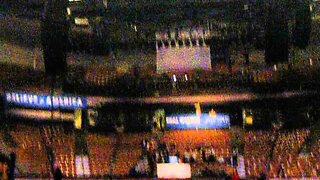 A pan of the inside of the Verizon Arena before the crowd comes in for Mitt Romney 11 5 12