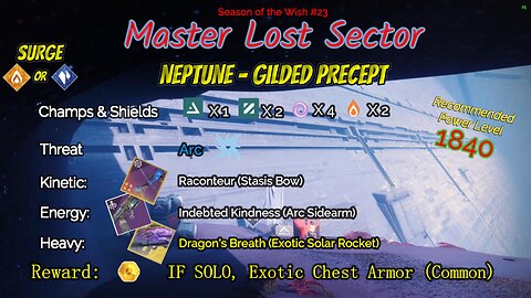 Destiny 2 Master Lost Sector: Neptune - Gilded Precept on my Stasis Warlock 5-29-24