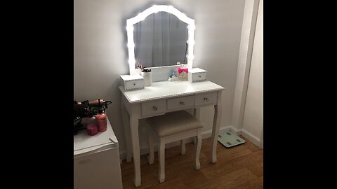 VASAGLE Vanity Table Set with Lighted Mirror, Vanity Set with Drawers and 6-Slot Removable Orga...