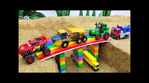 Bridge Construction Vehicles Excavator, Police Cars, Bulldozer | Funny stories police car