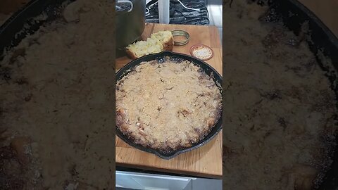 Homemade cast-iron cheese biscuits and apple crumble from scaratch.