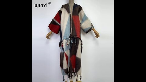 2022 WINYI Winter Women tassel Cardigan coat Loose Christmas dress robe longue Thick Warm