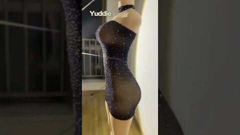 Sexy Women Dress Rhinestones Perspective Mesh Hollow Out Fishnet Clubwear Nightwear Strap Club Party