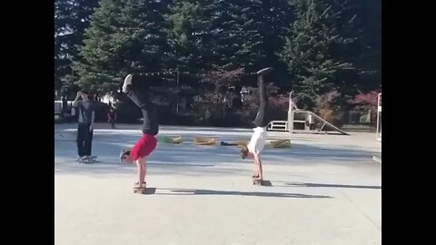 Double Handstand Flip on Skateboard