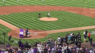 Russell Wilson throws out first pitch at Rockies Opening Day