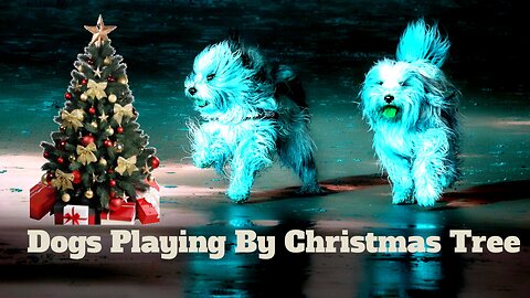 Dogs Playing By Christmas Tree