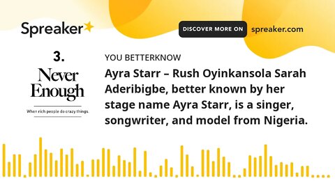 Ayra Starr – Rush Oyinkansola Sarah Aderibigbe, better known by her stage name Ayra Starr, is a sing