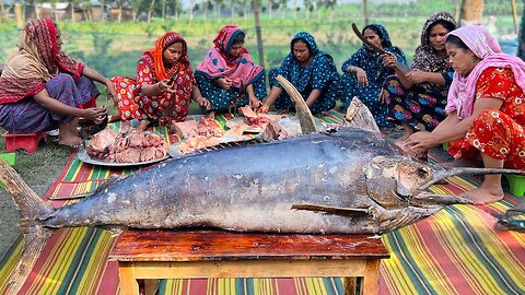 211 Pounds Monster Sword Fish Cutting & Cooking - Giant Fish Cooking for Whole Village People