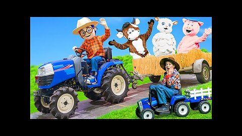 The Kids play with Tractors on a Farm with Animals 🚜🐰