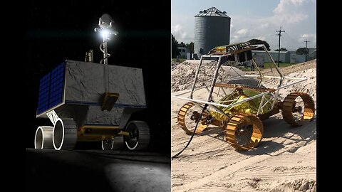 NASA's VIPER lunar rover prototype rolls down a ramp during tests on Earth