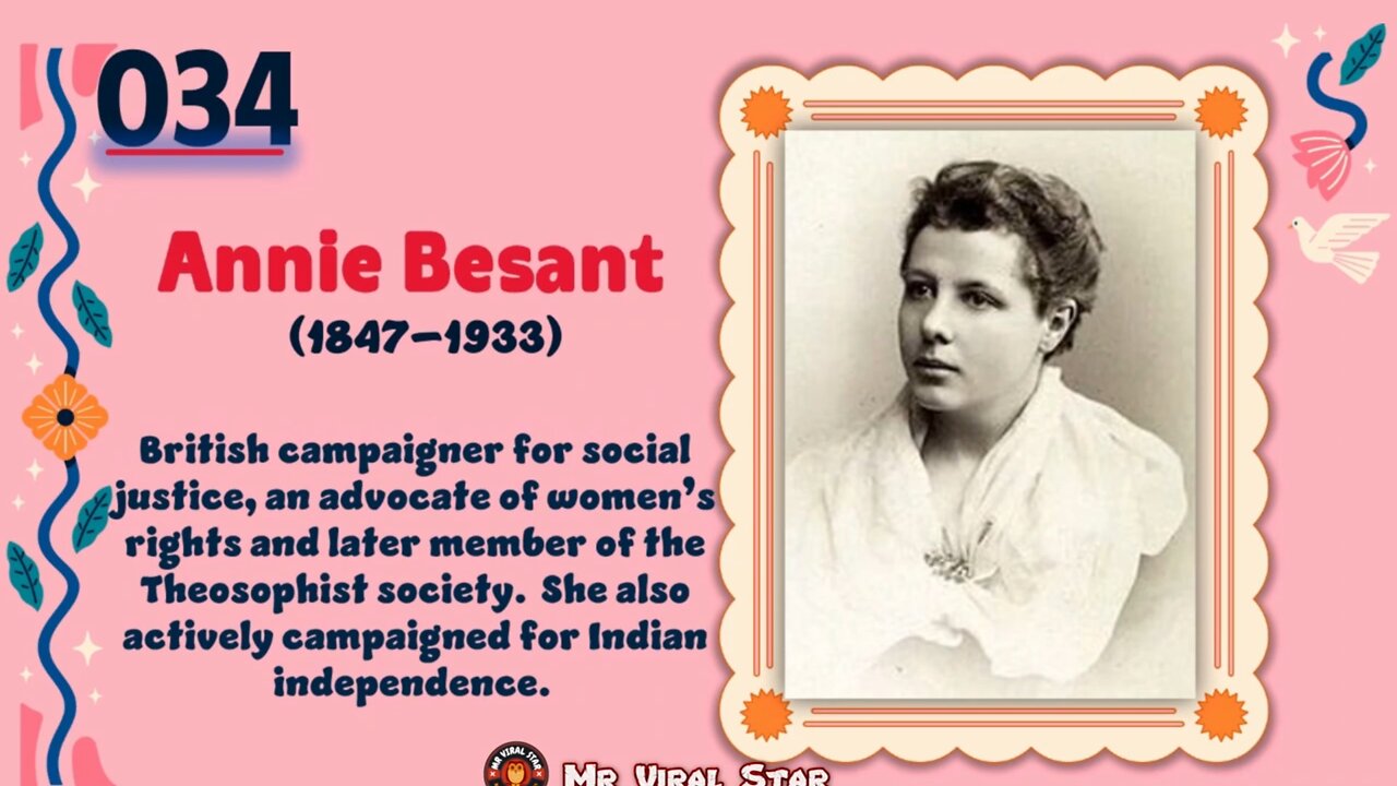 Annie Besant (1847–1933)| TOP 150 Women That CHANGED THE WORLD | Short ...