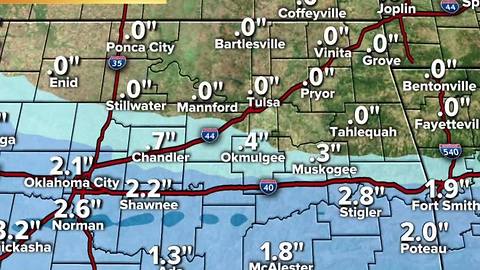 Timeline of snow accumulation in Oklahoma on Friday