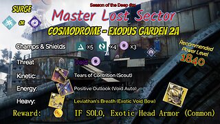 Destiny 2 Master Lost Sector: Cosmodrome - Exodus Garden 2A on my Void Hunter 8-7-23