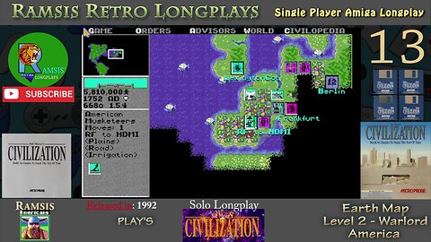 Sid Meier's Civilization | 1992 | Amiga | Warlord | EARTH | America - Episode #13 | Longplay
