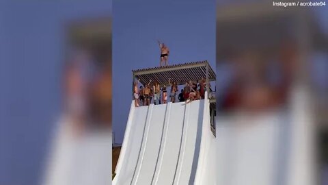 daredevil catapulted 30ft into the air at water park in France