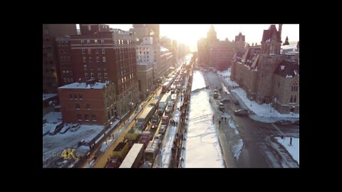 Ottawa:Drone view of freedom convoy truck rally at Parliament of Canada 1-28-2022