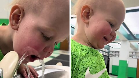 Thirsty Baby Can't Figure Out Drinking Fountain