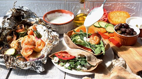 Easy Mediterranean Pita Sandwiches With Shrimp