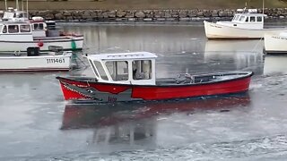 Ice crushing boat powers through frozen waters