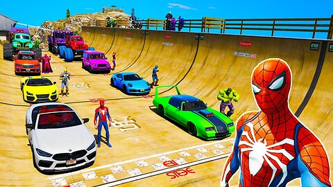 Continuation next Epic challenge jump Ramp Mount Chiliad Spiderman BMW Cars Audi Monster Truck GTA V