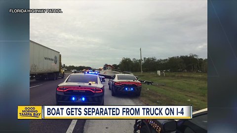 Boat separated from truck, trailer on I-4 due to speeding driver