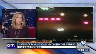 Florida Turnpike's entrance ramp at PGA Blvd. closed this weekend