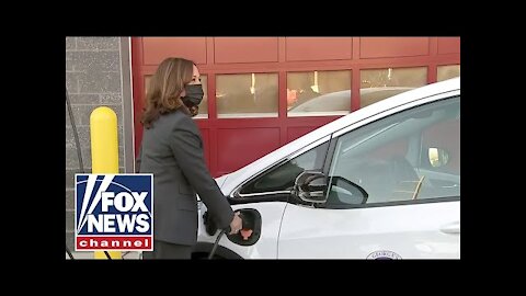 Watch Kamala Harris' Awkward Moment With Electric Car