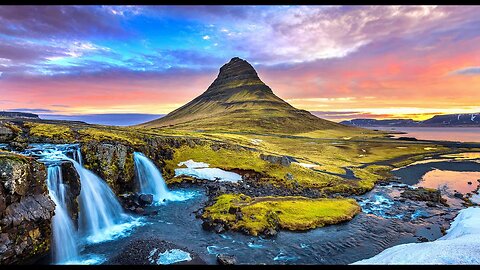 Fly above Waterfall and clouds