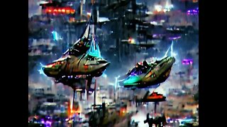Space Ship Launching from Earth Cyberpunk Version