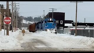 Street Running Freight Train Pushes SNOW Back In The Road! 2/4 #trainvideo #trains | Jason Asselin