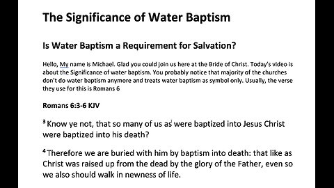 The Significance of Water Baptism