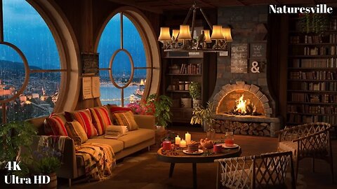 Christmas Fire Place Rest Ambience With Carol Musical. Cozy Winter Rest Time. Christmas Holiday
