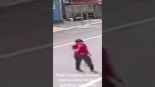 Heart stopping moment man is nearly hit by a speeding car#shorts