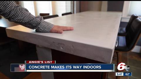 Concrete makes its way indoors and is used for kitchen and bathroom counter tops