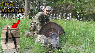 GOBBLER DOWN! He Had TWO Long Beards!! (turkey hunting)