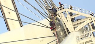 Firefighters train 550 feet above the Las Vegas Strip