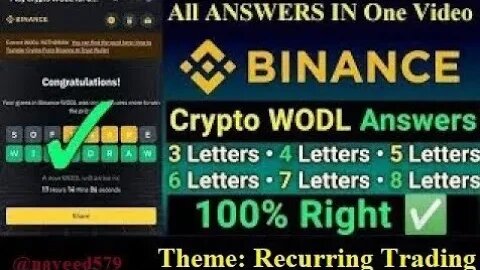 Today Binance Crypto WODL Answer | 10/9/23 Binance All Wodle Letter Answer | Theme Recurring Trading