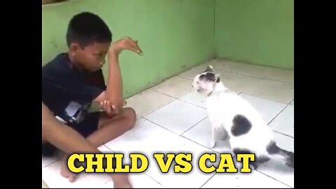 FUNNY CHILD VS CAT