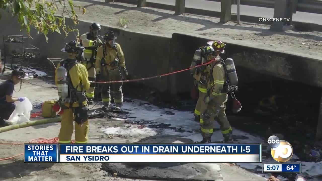 Fire breaks out in drain under I-5