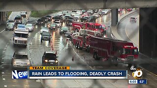 Deadly crash, flooding amid rain