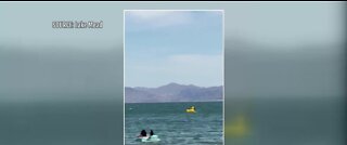 Inflatable flies away on Lake Mead