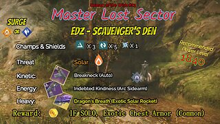 Destiny 2 Master Lost Sector: EDZ - Scavenger's Den on my Arc Warlock 4-27-24